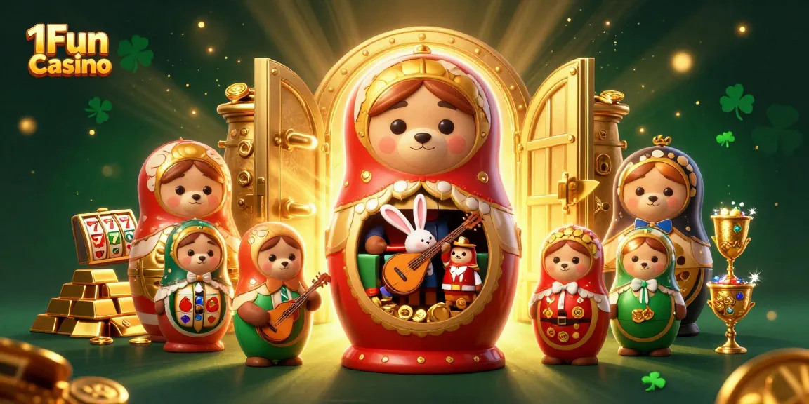 Engage with the 1Fun Game Casino scene featuring vibrant characters and rich casino elements.
